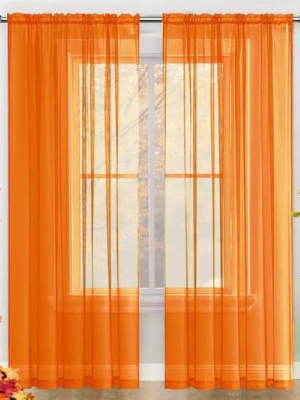 Basic Rod Pocket Sheer Voile Window Curtain Panels Orange 2 Panels